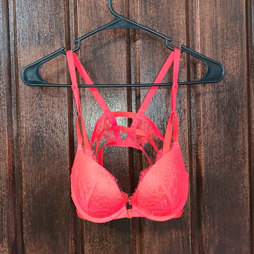 Victorias secret bright pink/red lace bra size 34 B